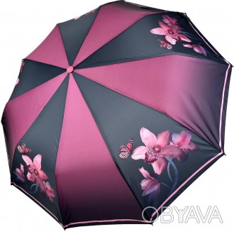 Женский полуавтоматический зонтик с принтом орхидей от производителя Toprain обе. . фото 1