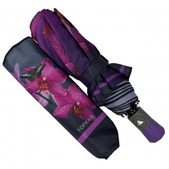 Женский полуавтоматический зонтик с принтом орхидей от производителя Toprain обе. . фото 3