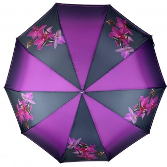Женский полуавтоматический зонтик с принтом орхидей от производителя Toprain обе. . фото 4
