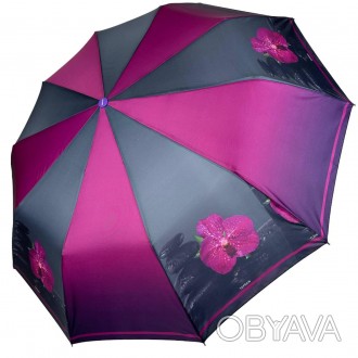 Женский полуавтоматический зонтик с принтом орхидей от производителя Toprain обе. . фото 1