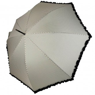 Зонтик трость с рюшами в горошек на 8 спиц - надежный защитник от дождя и ветра.. . фото 3