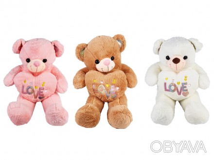 ![CDATA[М`яка іграшка 4 кольори, "Ведмедик", 75 см, серце в лапах, МІКС ВИДІВ /3. . фото 1