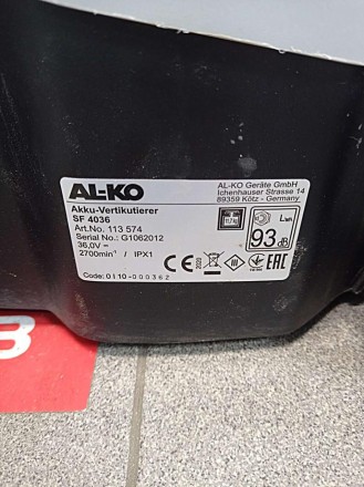 Аккумуляторный аэратор AL-KO SF 4036 - компактный и манёвренный аккумуляторный а. . фото 5