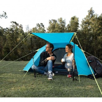 Четырехместная надувная палатка Naturehike P-Series NH18Z044-P 210T/65D, голубой. . фото 4