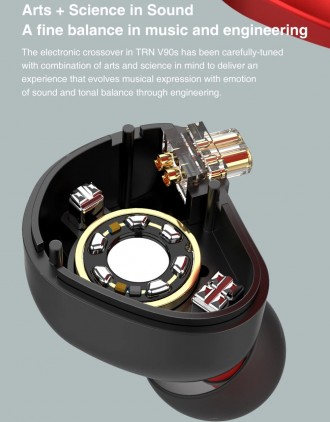 TRN V90S Гібридні HIFI Басові навушники-вкладки із шумозаглушенням корпус з алюм. . фото 8
