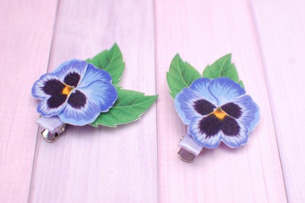 
Оригинальные заколки-цветы анютины глазки голубые - ручной работы. Оригинальный. . фото 2