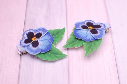 
Оригинальные заколки-цветы анютины глазки голубые - ручной работы. Оригинальный. . фото 3