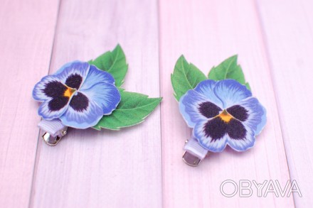
Оригинальные заколки-цветы анютины глазки голубые - ручной работы. Оригинальный. . фото 1