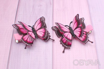 
Стильные, модные и яркие бабочки из плотной ткани розового цвета для маленьких . . фото 1