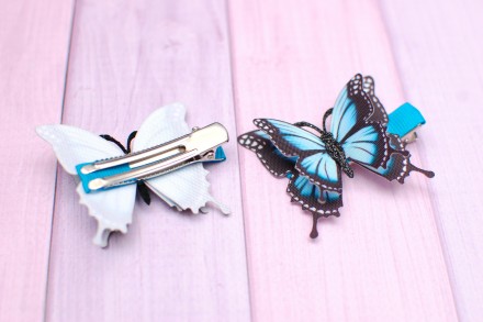 
Стильні, модні і яскраві метелики із цупкої тканини блакитні для маленьких модн. . фото 4