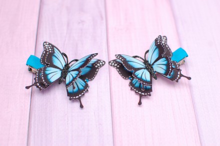 
Стильні, модні і яскраві метелики із цупкої тканини блакитні для маленьких модн. . фото 3