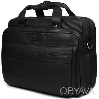 Большая кожаная сумка для ноутбука 17 дюймов Hill Burry HB4075A черная. . фото 1