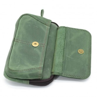 Напоясная сумка чехол TARWA RE-1366-3md из лошадиной кожи зеленая, для мужчин. Н. . фото 6