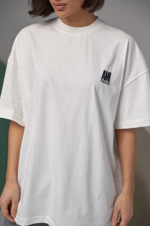 Женская хлопковая футболка с надписью Ami Paris слева на груди - стильная деталь. . фото 5