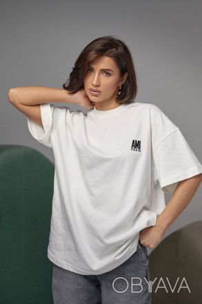Женская хлопковая футболка с надписью Ami Paris слева на груди - стильная деталь. . фото 1
