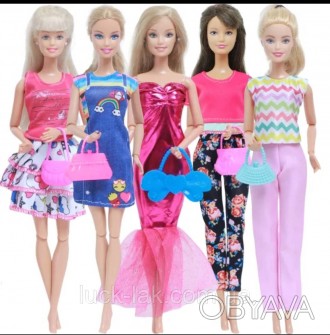 Набор одежды 5 комплектов и 5 сумок
 для куклы Барби, шарнирной куклы
В разновид. . фото 1