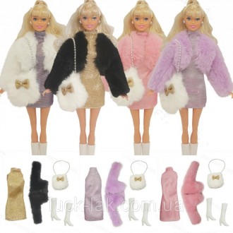 Кукольный комплект одежды и аксессуаров:
- платье из блестящей ткани
- короткая . . фото 4