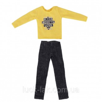 Брючный костюм для Кена, джинсы и футболка с длинным рукавом ( белый или жёлтый . . фото 2