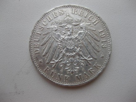 Германская Империя 5 марок 1913 год,серебро.. . фото 2