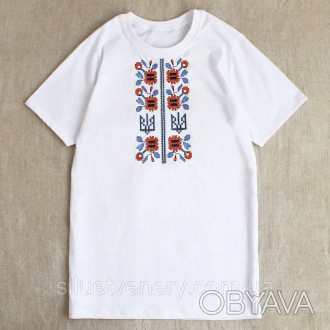 Бавовняна жіноча вишита футболка в українському стилі, прямого крою, з округлою . . фото 1