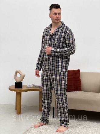 Дуже м'яка чоловіча піжама в клітку : сорочка+штани. Тканина фланель: 70% бавовн. . фото 8