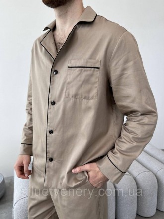 Елегантний чоловічий піжамний комплект (сорочка+штани). Натуральна тканина сатин. . фото 3