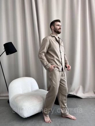 Елегантний чоловічий піжамний комплект (сорочка+штани). Натуральна тканина сатин. . фото 10