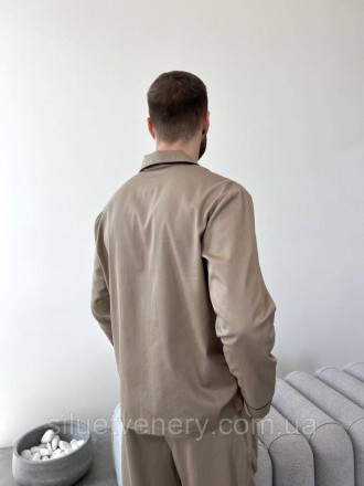 Елегантний чоловічий піжамний комплект (сорочка+штани). Натуральна тканина сатин. . фото 8