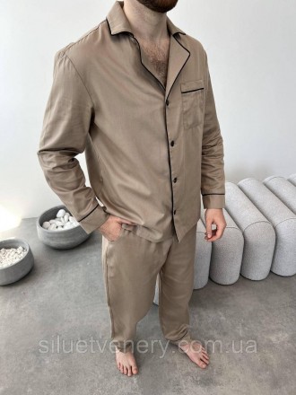 Елегантний чоловічий піжамний комплект (сорочка+штани). Натуральна тканина сатин. . фото 6
