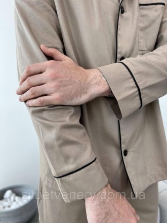 Елегантний чоловічий піжамний комплект (сорочка+штани). Натуральна тканина сатин. . фото 7