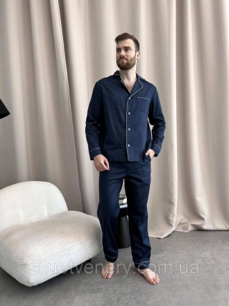 Ошатний гарний чоловічий піжамний комплект (сорочка+штани). Натуральна тканина с. . фото 3