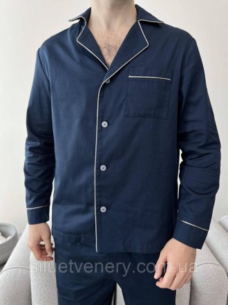 Ошатний гарний чоловічий піжамний комплект (сорочка+штани). Натуральна тканина с. . фото 4