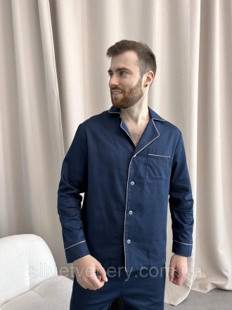 Ошатний гарний чоловічий піжамний комплект (сорочка+штани). Натуральна тканина с. . фото 2
