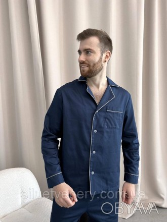 Ошатний гарний чоловічий піжамний комплект (сорочка+штани). Натуральна тканина с. . фото 1
