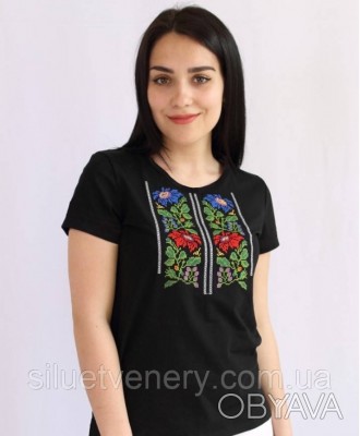 Нарядна футболка з українським орнаментом. Вишита жіноча футболка класичного сти. . фото 1