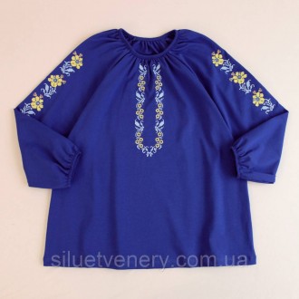 Ошатна блуза з українською вишивкою, жовто-блакитний орнамент. Жіноча вишиванка . . фото 2