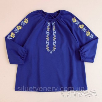 Ошатна блуза з українською вишивкою, жовто-блакитний орнамент. Жіноча вишиванка . . фото 1