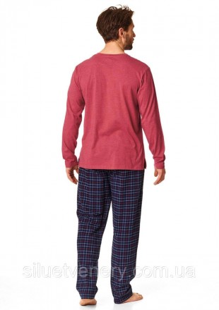 Бавовняна чоловіча піжама червоного та темно-синього кольорів. Світшот з легкого. . фото 6