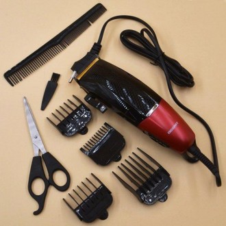 Описание Машинка для стрижки волос Geemy проводная триммер с насадками Чёрно-кра. . фото 5