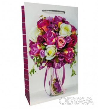 ![CDATA[Подарунковий пакет 150грм, "Квіти у вазі" 16*26*6,5см 6 шт. в уп. /12/ Р. . фото 1