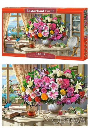 ![CDATA[Кастор пазли 4000 "Літні квіти та чашка чаю" 138*68 /10/ Работаем с 2011. . фото 1