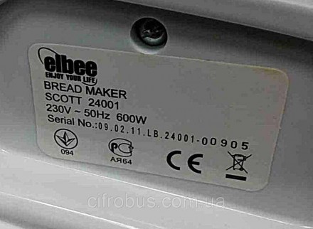 Хлебопечка ELBEE Scott 24001
Мощность, 600 Вт; 
Вес выпекаемого хлеба, гр 750-90. . фото 2