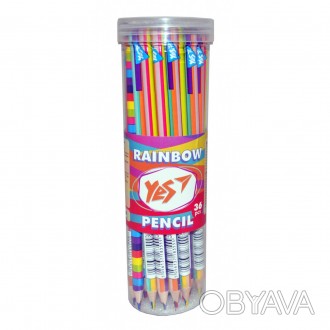 Олівець YES "Rainbow" з чотирибарвним грифелем, трикутний, заточен. 36 шт./уп. Р. . фото 1
