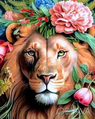 ![CDATA[Набір для творчості алмазна картина Лев у квітковій короні Strateg розмі. . фото 1