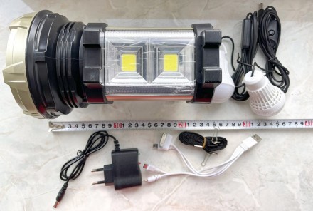Светодиодный фонарь 50W+25WCOB SMD LED(4W) 1*Lead acid battery 6000mAH2*3W LED B. . фото 5