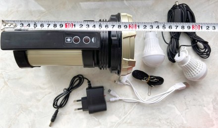 Светодиодный фонарь 50W+25WCOB SMD LED(4W) 1*Lead acid battery 6000mAH2*3W LED B. . фото 6
