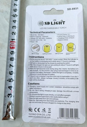 Фонарь светодиодный 1W+SMD LED (1W)1*Lithium batery = 1200mAH0.8M USB CHARGING C. . фото 5