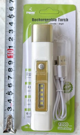Фонарь светодиодный 1W+5 pcs SMD LED (3W)1*Lithium batery = 1200mAH0.8M USB CHAR. . фото 2