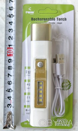 Фонарь светодиодный 1W+5 pcs SMD LED (3W)1*Lithium batery = 1200mAH0.8M USB CHAR. . фото 1