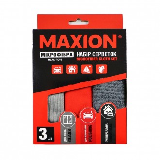 Набір серветок з мікрофібри MAXION MXAC-PC40 (3 шт.) для скла+полірувальна+уніве. . фото 2